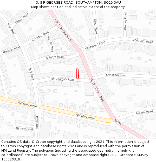 3, SIR GEORGES ROAD, SOUTHAMPTON, SO15 3AU: Location map and indicative extent of plot