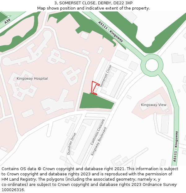 3, SOMERSET CLOSE, DERBY, DE22 3XP: Location map and indicative extent of plot