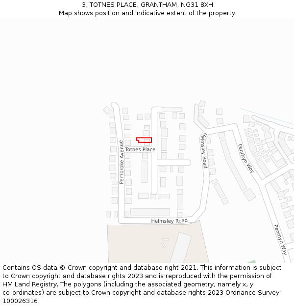 3, TOTNES PLACE, GRANTHAM, NG31 8XH: Location map and indicative extent of plot