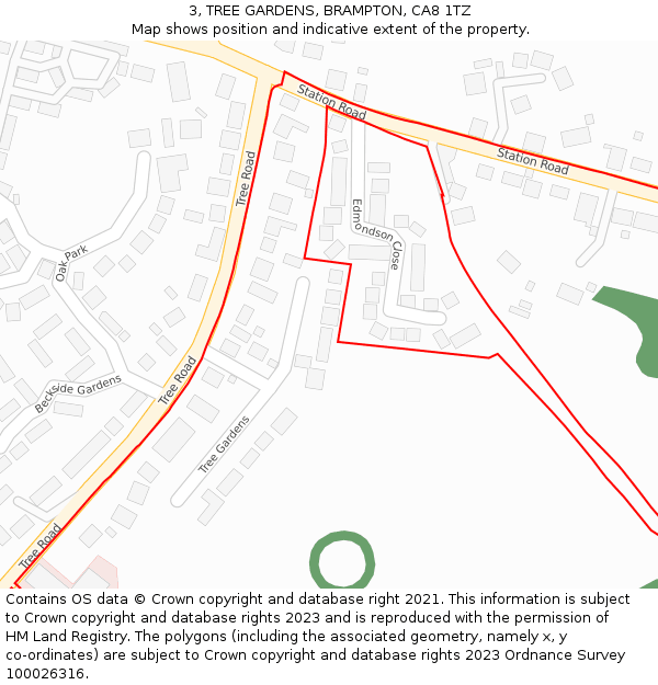 3, TREE GARDENS, BRAMPTON, CA8 1TZ: Location map and indicative extent of plot
