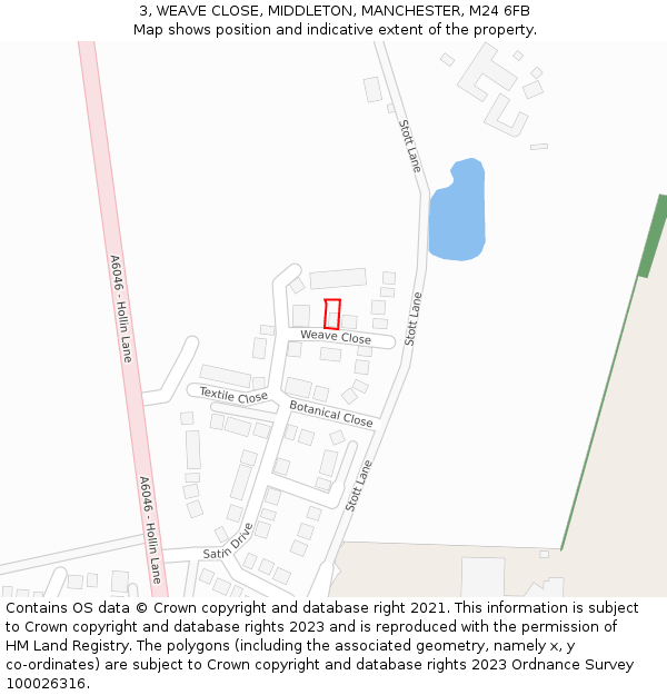 3, WEAVE CLOSE, MIDDLETON, MANCHESTER, M24 6FB: Location map and indicative extent of plot