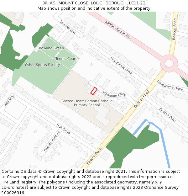 30, ASHMOUNT CLOSE, LOUGHBOROUGH, LE11 2BJ: Location map and indicative extent of plot