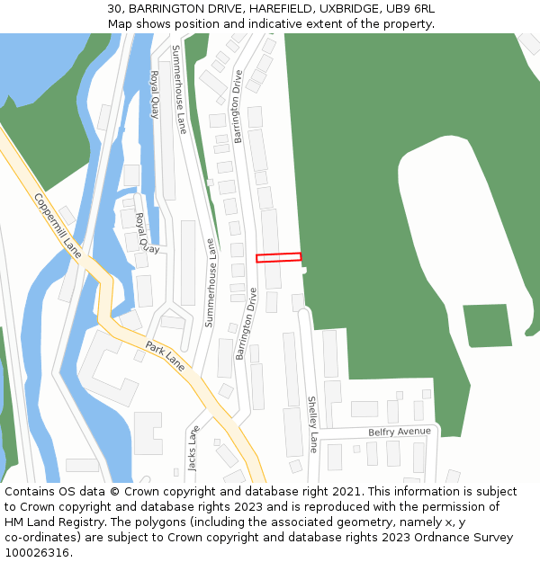 30, BARRINGTON DRIVE, HAREFIELD, UXBRIDGE, UB9 6RL: Location map and indicative extent of plot