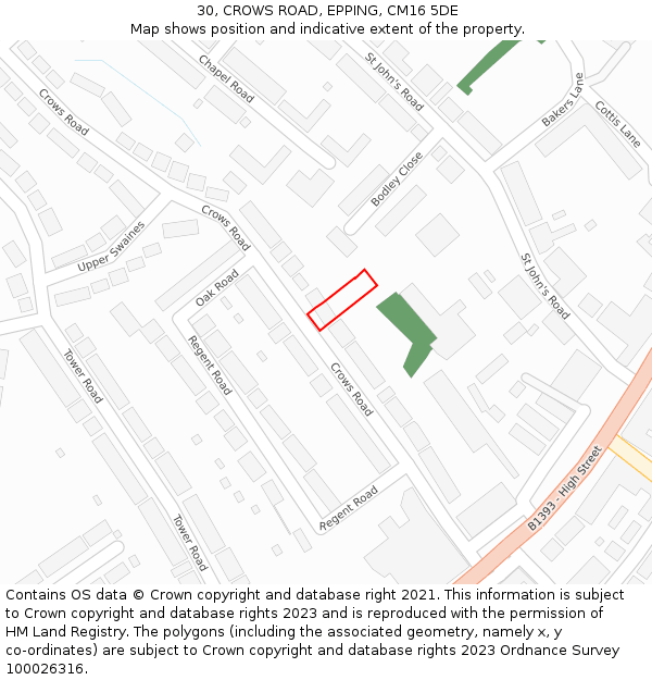 30, CROWS ROAD, EPPING, CM16 5DE: Location map and indicative extent of plot