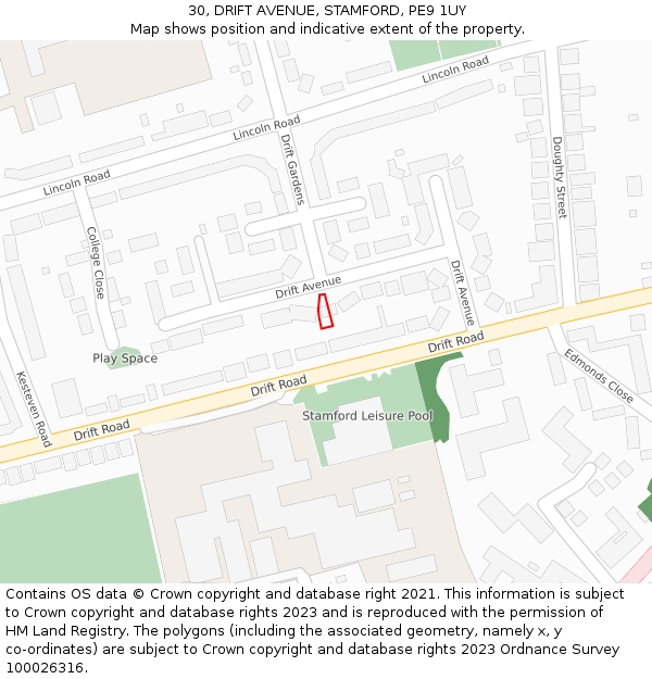 30, DRIFT AVENUE, STAMFORD, PE9 1UY: Location map and indicative extent of plot