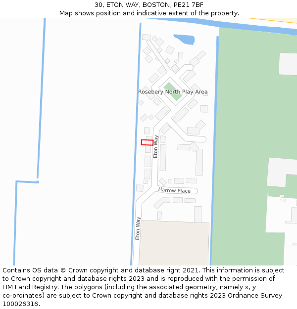 30, ETON WAY, BOSTON, PE21 7BF: Location map and indicative extent of plot