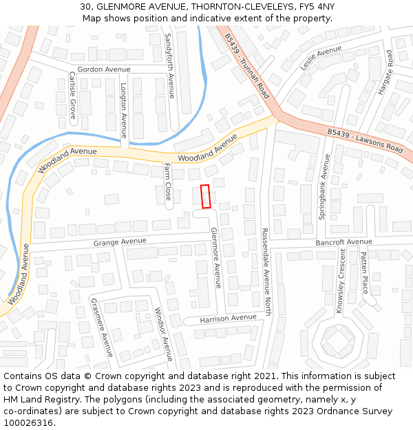 30, GLENMORE AVENUE, THORNTON-CLEVELEYS, FY5 4NY: Location map and indicative extent of plot