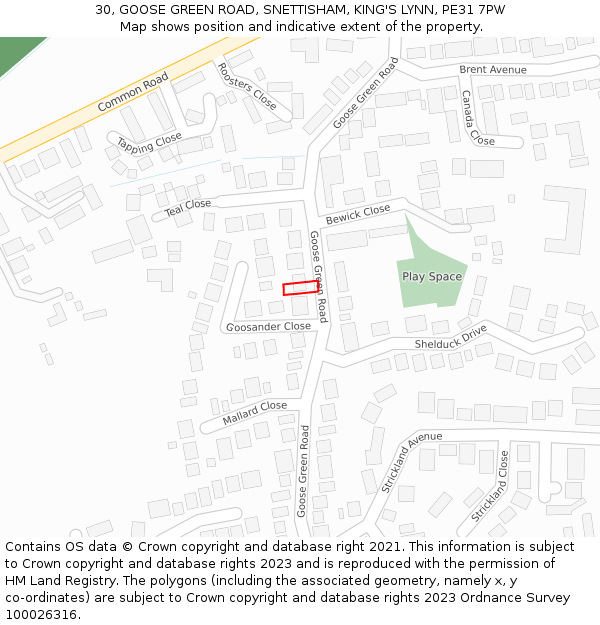 30, GOOSE GREEN ROAD, SNETTISHAM, KING'S LYNN, PE31 7PW: Location map and indicative extent of plot