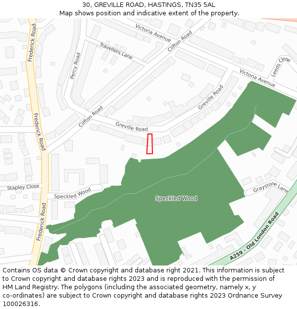 30, GREVILLE ROAD, HASTINGS, TN35 5AL: Location map and indicative extent of plot
