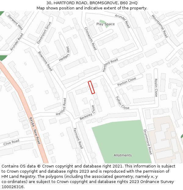 30, HARTFORD ROAD, BROMSGROVE, B60 2HQ: Location map and indicative extent of plot