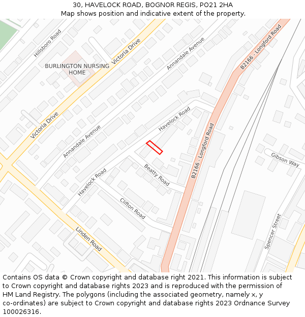 30, HAVELOCK ROAD, BOGNOR REGIS, PO21 2HA: Location map and indicative extent of plot