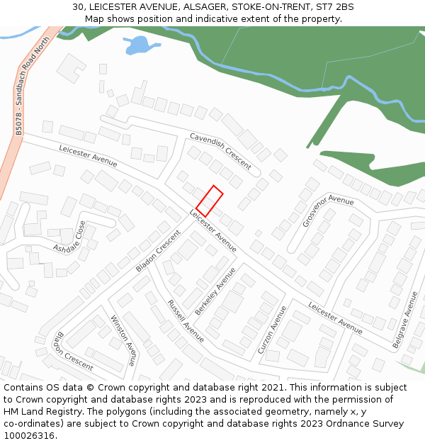 30, LEICESTER AVENUE, ALSAGER, STOKE-ON-TRENT, ST7 2BS: Location map and indicative extent of plot