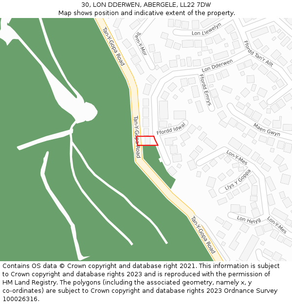 30, LON DDERWEN, ABERGELE, LL22 7DW: Location map and indicative extent of plot