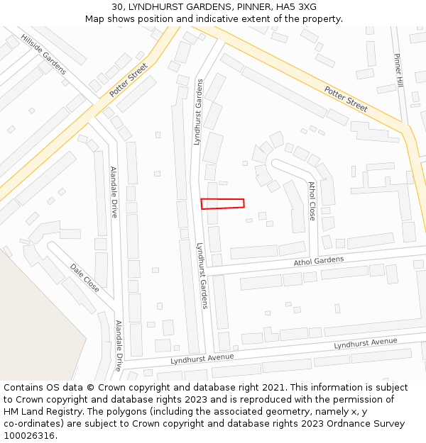 30, LYNDHURST GARDENS, PINNER, HA5 3XG: Location map and indicative extent of plot