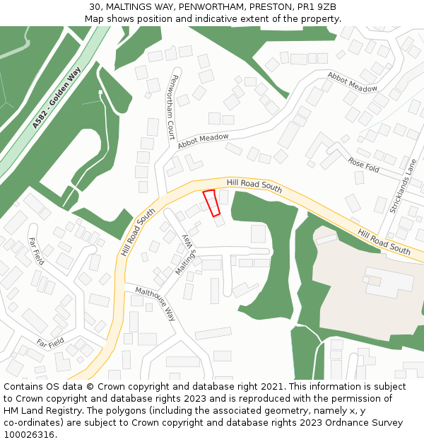 30, MALTINGS WAY, PENWORTHAM, PRESTON, PR1 9ZB: Location map and indicative extent of plot