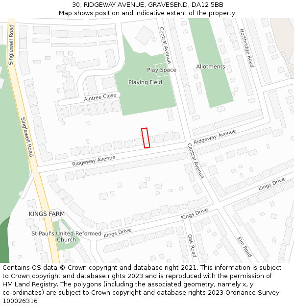 30, RIDGEWAY AVENUE, GRAVESEND, DA12 5BB: Location map and indicative extent of plot