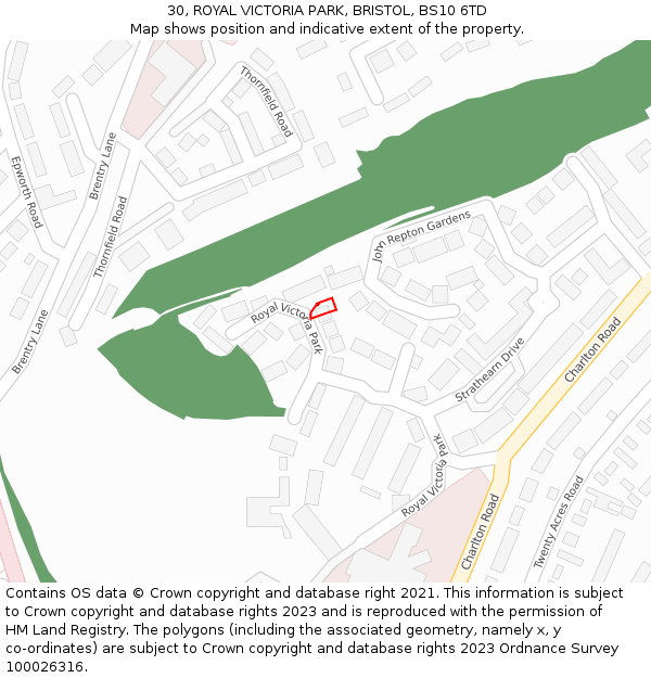 30, ROYAL VICTORIA PARK, BRISTOL, BS10 6TD: Location map and indicative extent of plot