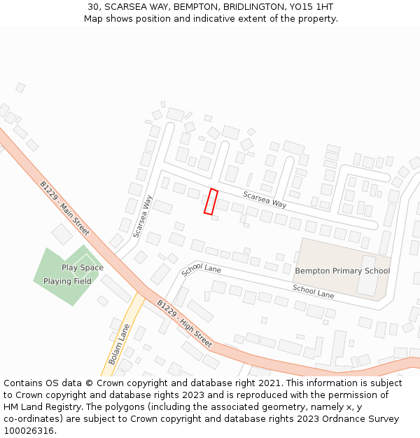 30, SCARSEA WAY, BEMPTON, BRIDLINGTON, YO15 1HT: Location map and indicative extent of plot
