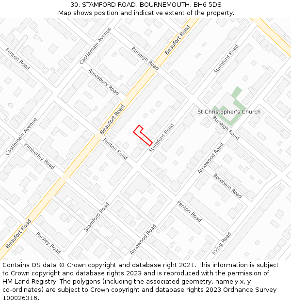 30, STAMFORD ROAD, BOURNEMOUTH, BH6 5DS: Location map and indicative extent of plot