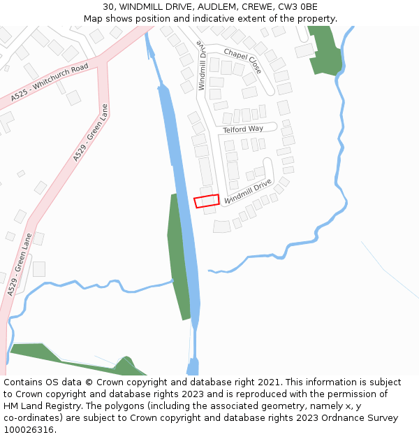 30, WINDMILL DRIVE, AUDLEM, CREWE, CW3 0BE: Location map and indicative extent of plot