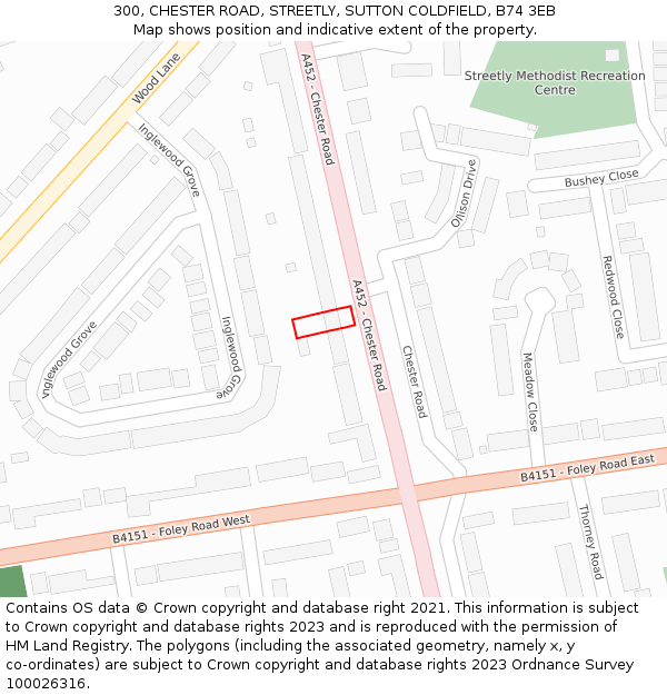 300, CHESTER ROAD, STREETLY, SUTTON COLDFIELD, B74 3EB: Location map and indicative extent of plot