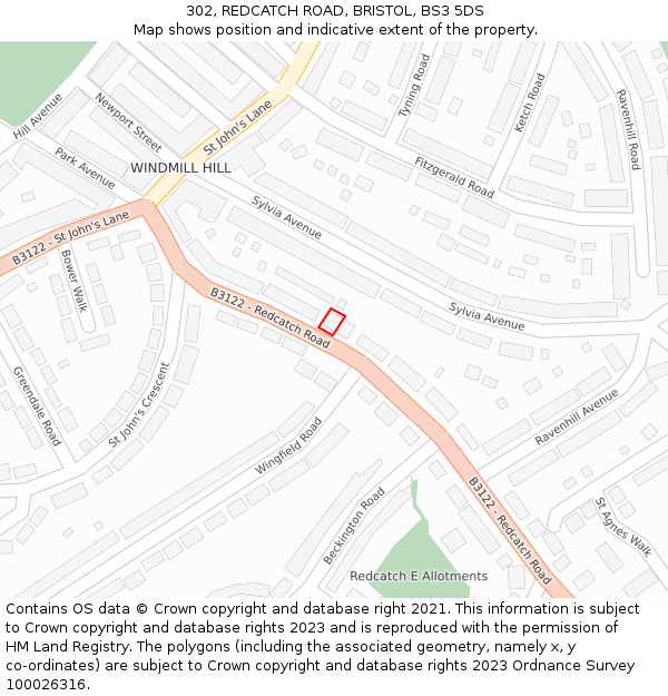 302, REDCATCH ROAD, BRISTOL, BS3 5DS: Location map and indicative extent of plot