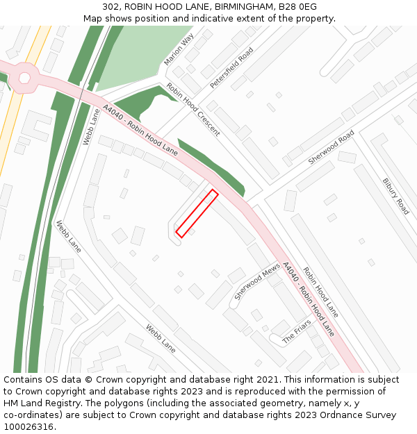 302, ROBIN HOOD LANE, BIRMINGHAM, B28 0EG: Location map and indicative extent of plot
