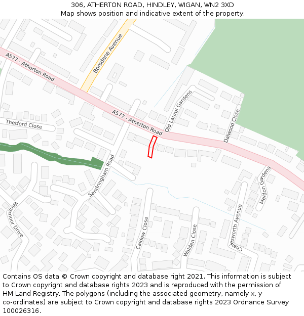 306, ATHERTON ROAD, HINDLEY, WIGAN, WN2 3XD: Location map and indicative extent of plot