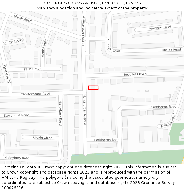 307, HUNTS CROSS AVENUE, LIVERPOOL, L25 8SY: Location map and indicative extent of plot