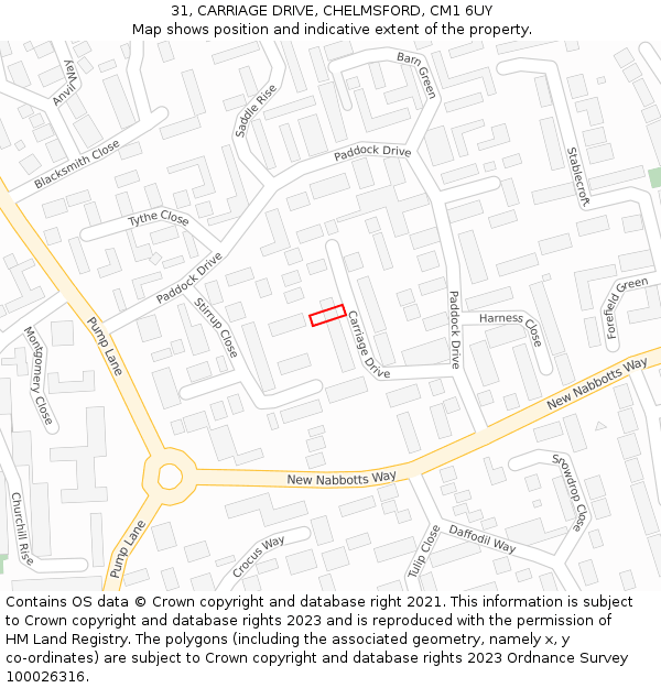 31, CARRIAGE DRIVE, CHELMSFORD, CM1 6UY: Location map and indicative extent of plot