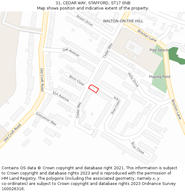 31, CEDAR WAY, STAFFORD, ST17 0NB: Location map and indicative extent of plot