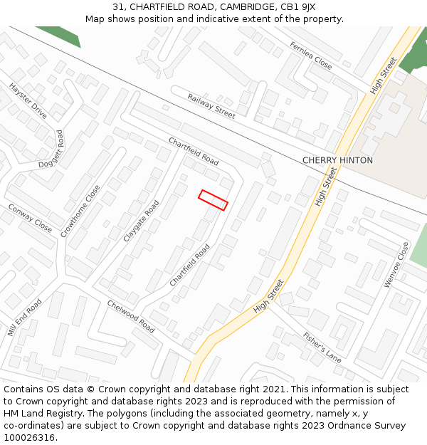 31, CHARTFIELD ROAD, CAMBRIDGE, CB1 9JX: Location map and indicative extent of plot