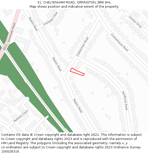 31, CHELTENHAM ROAD, ORPINGTON, BR6 9HL: Location map and indicative extent of plot