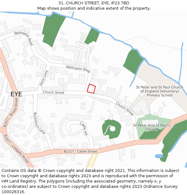 31, CHURCH STREET, EYE, IP23 7BD: Location map and indicative extent of plot