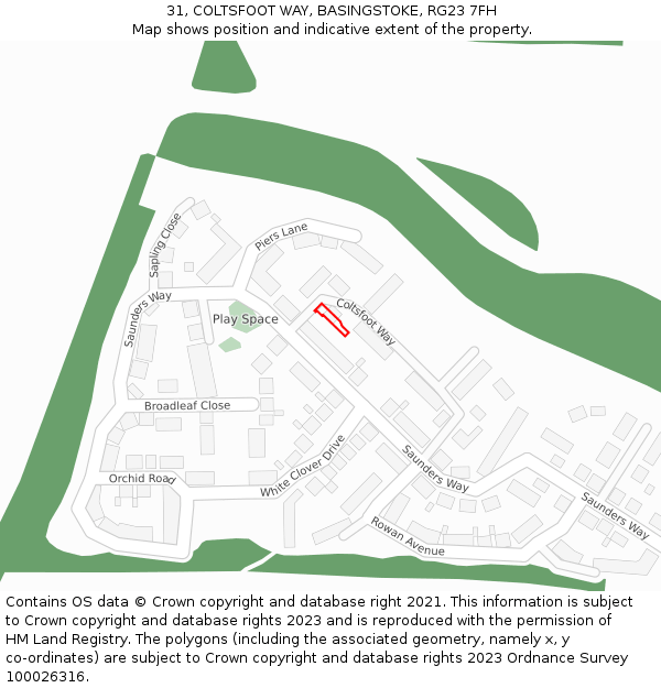 31, COLTSFOOT WAY, BASINGSTOKE, RG23 7FH: Location map and indicative extent of plot