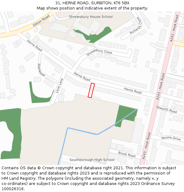 31, HERNE ROAD, SURBITON, KT6 5BX: Location map and indicative extent of plot
