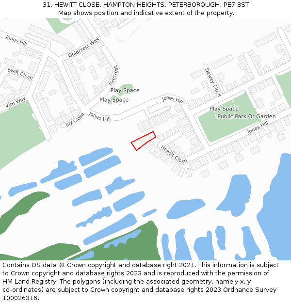 31, HEWITT CLOSE, HAMPTON HEIGHTS, PETERBOROUGH, PE7 8ST: Location map and indicative extent of plot