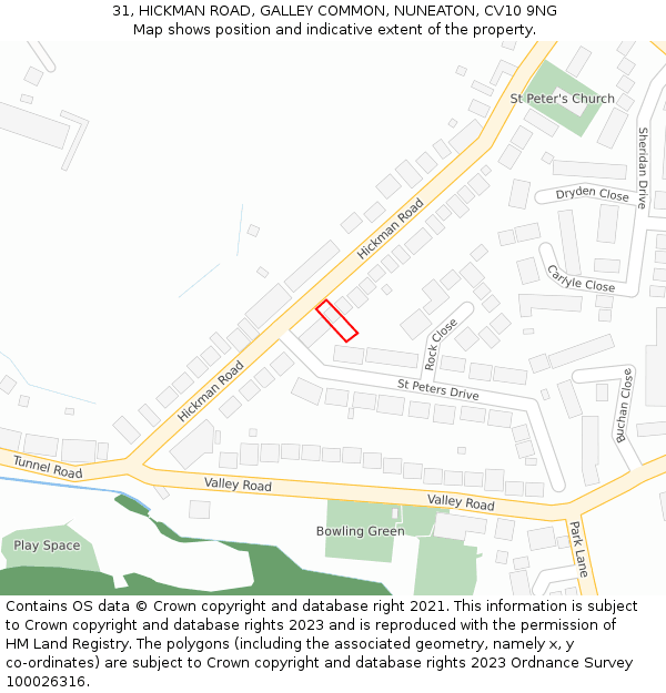 31, HICKMAN ROAD, GALLEY COMMON, NUNEATON, CV10 9NG: Location map and indicative extent of plot