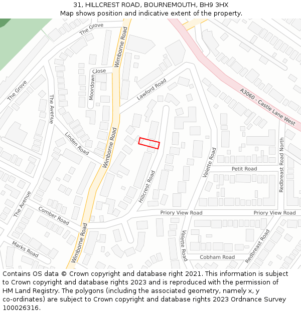 31, HILLCREST ROAD, BOURNEMOUTH, BH9 3HX: Location map and indicative extent of plot