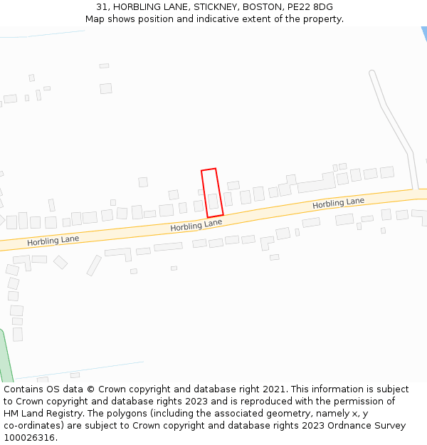 31, HORBLING LANE, STICKNEY, BOSTON, PE22 8DG: Location map and indicative extent of plot