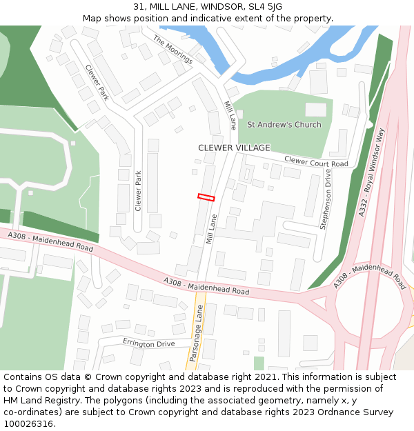 31, MILL LANE, WINDSOR, SL4 5JG: Location map and indicative extent of plot