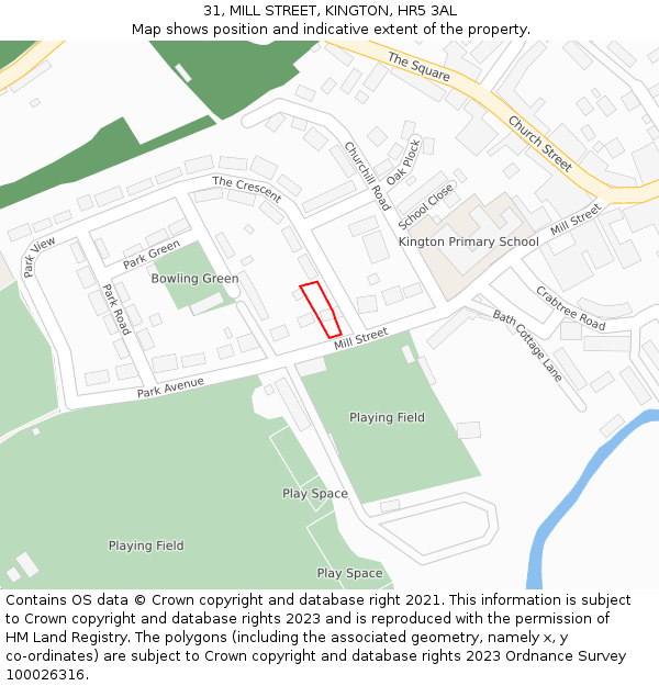 31, MILL STREET, KINGTON, HR5 3AL: Location map and indicative extent of plot