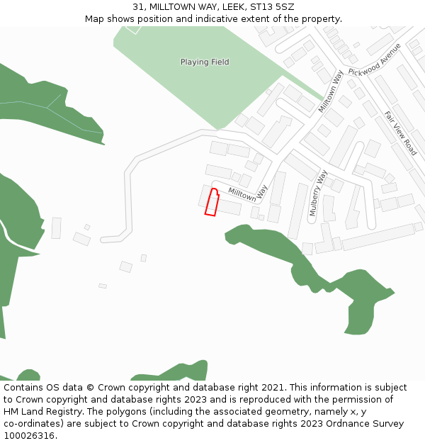 31, MILLTOWN WAY, LEEK, ST13 5SZ: Location map and indicative extent of plot