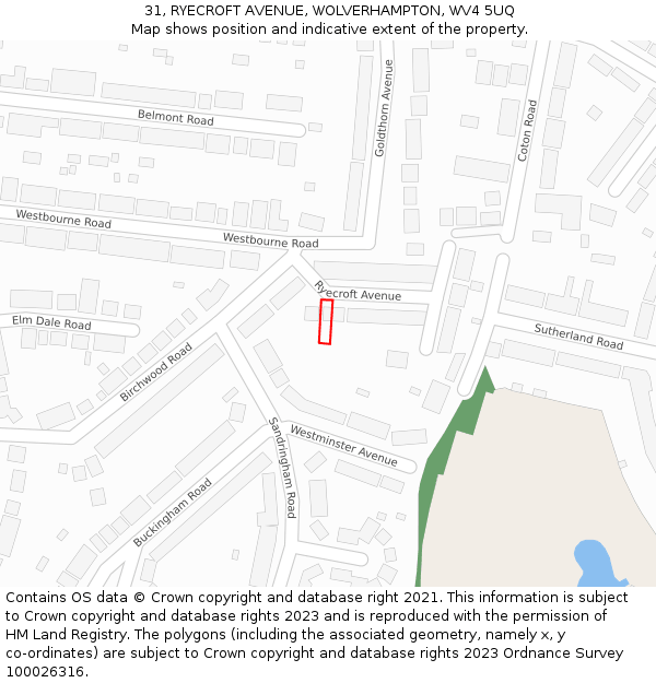 31, RYECROFT AVENUE, WOLVERHAMPTON, WV4 5UQ: Location map and indicative extent of plot