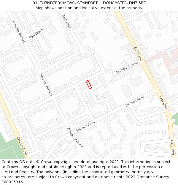 31, TURNBERRY MEWS, STAINFORTH, DONCASTER, DN7 5RZ: Location map and indicative extent of plot