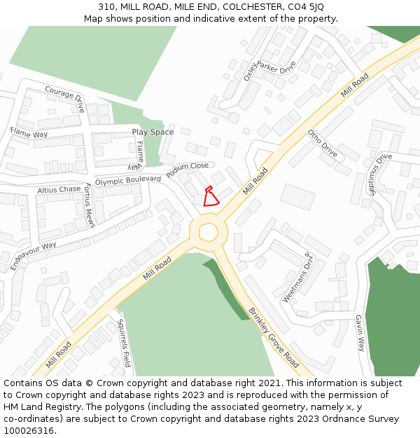310, MILL ROAD, MILE END, COLCHESTER, CO4 5JQ: Location map and indicative extent of plot