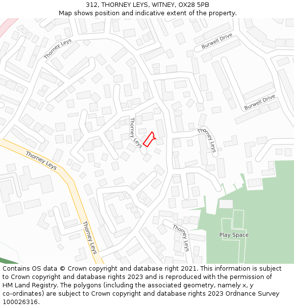 312, THORNEY LEYS, WITNEY, OX28 5PB: Location map and indicative extent of plot