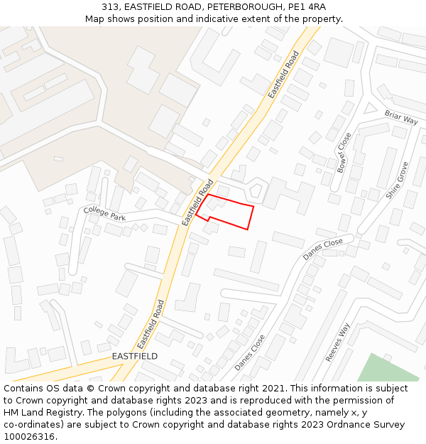 313, EASTFIELD ROAD, PETERBOROUGH, PE1 4RA: Location map and indicative extent of plot