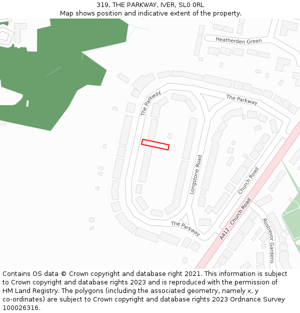 319, THE PARKWAY, IVER, SL0 0RL: Location map and indicative extent of plot