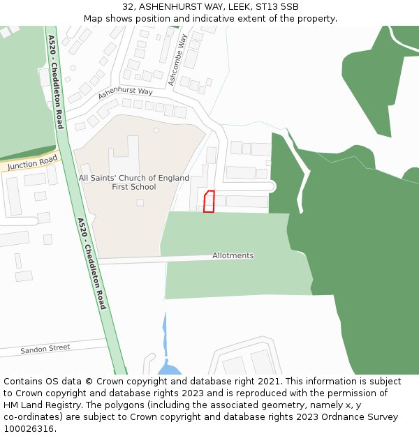32, ASHENHURST WAY, LEEK, ST13 5SB: Location map and indicative extent of plot